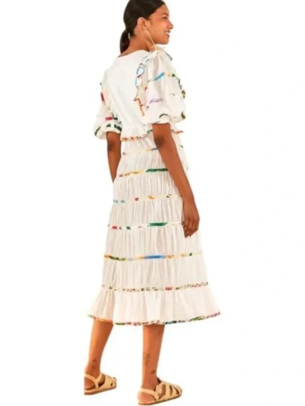 Farm Rio Mixed Off-White Prints Midi Dress, Size Large, NWT - Picture 2 of 16